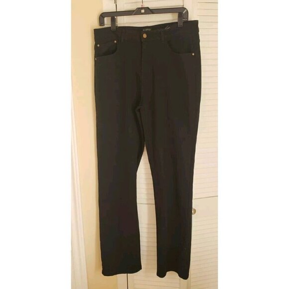 NWT $ 80 BEBE BLACK DENIM BACK POCKETS CRYSTAL LOGO STRAIGHT LEGS JEANS SZ 12/31 - Picture 2 of 11
